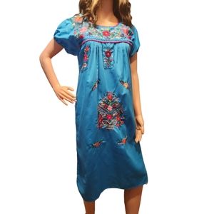 Mexican Puebla Dress Sz. S Turquoise